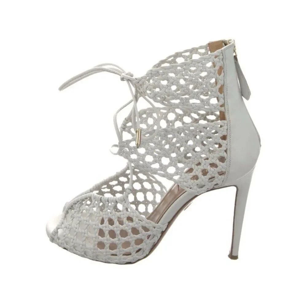 Aquazzura Authentic Solid White Genuine Leather High Heel Sandals 7